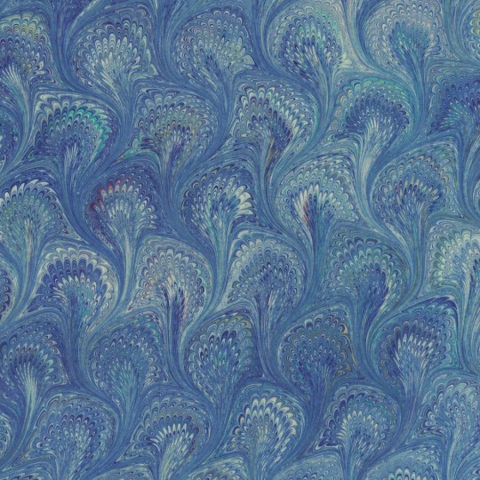 Hand Marbled Paper Peacock Pattern in Blues ~ Berretti Marbled Arts